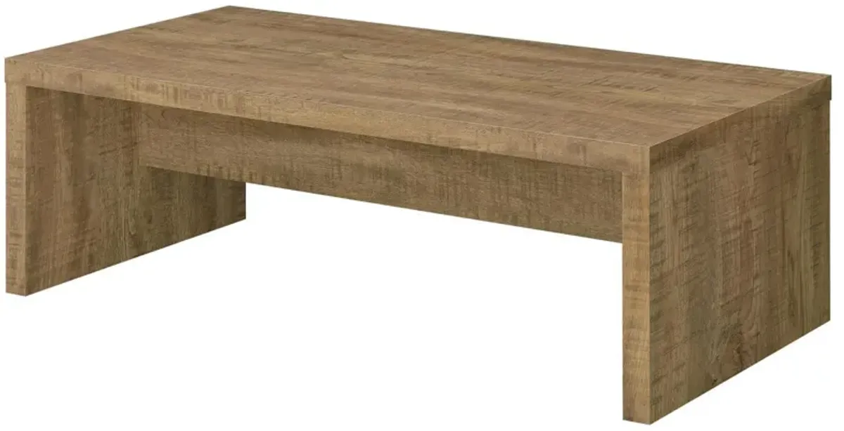 Benjara Nette 47 Inch Coffee Table with Rough Hewn Saw Marks, Wood, Natural Brown