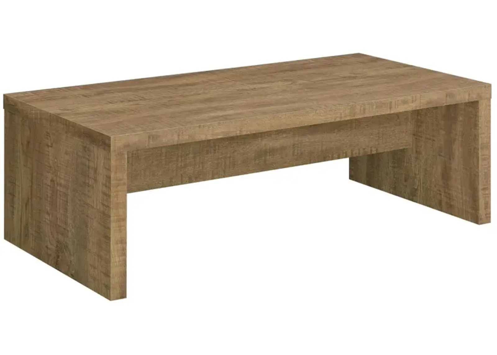 Benjara Nette 47 Inch Coffee Table with Rough Hewn Saw Marks, Wood, Natural Brown