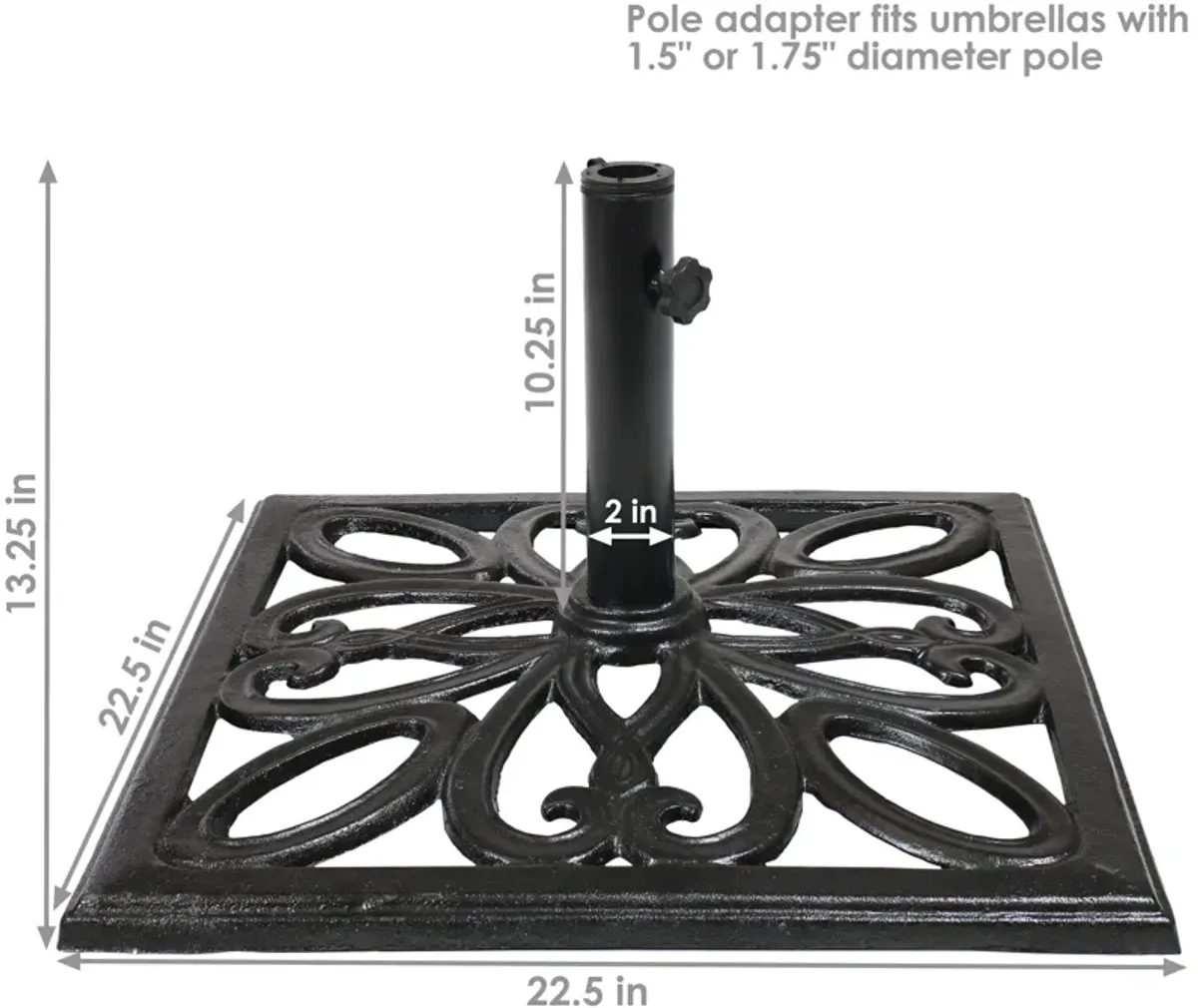 Sunnydaze 22 in Geometric Cast Iron Square Patio Umbrella Base - Black