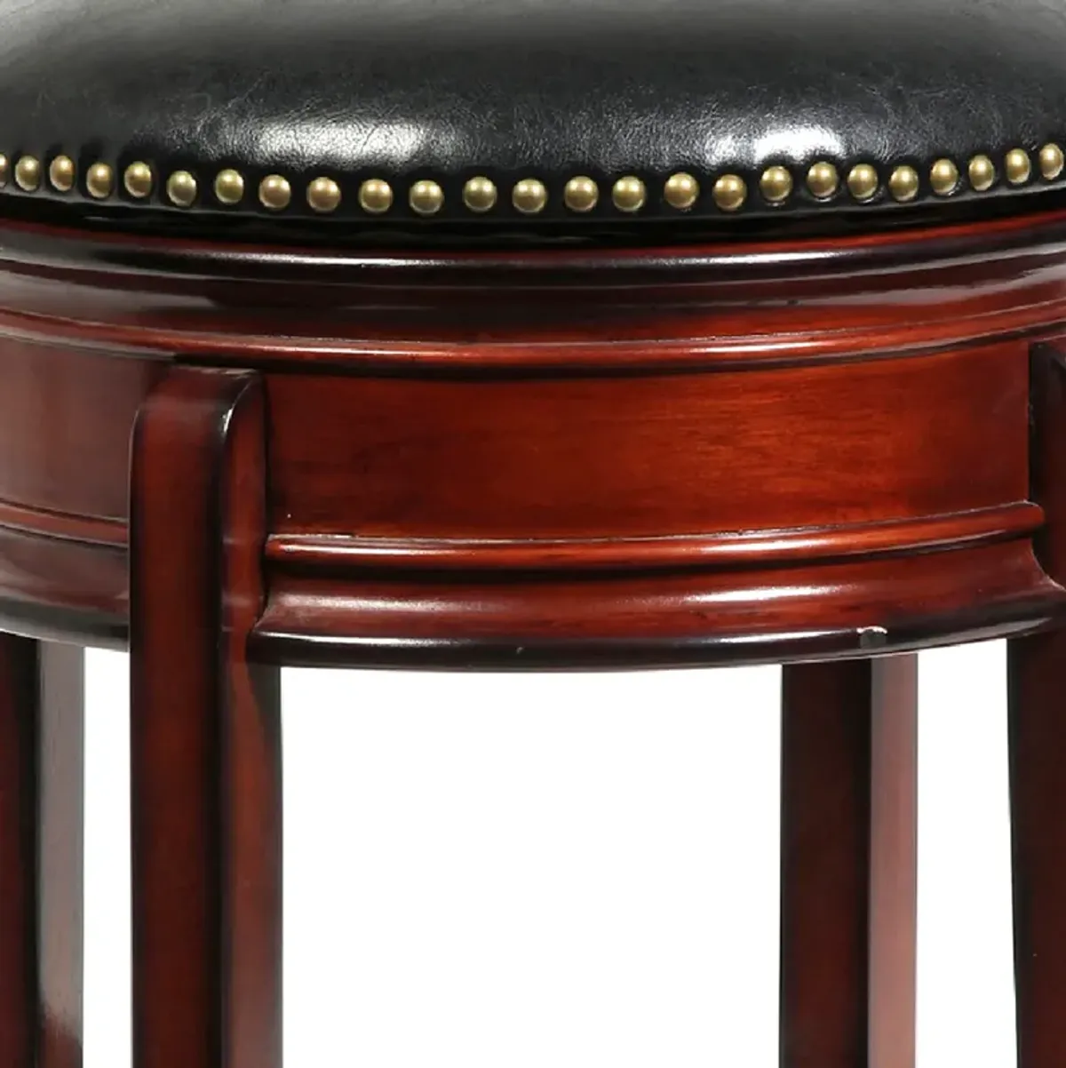 Sabi 24 inch Swivel Counter Stool, Solid Wood, Faux Leather, Brown, Black-Benzara