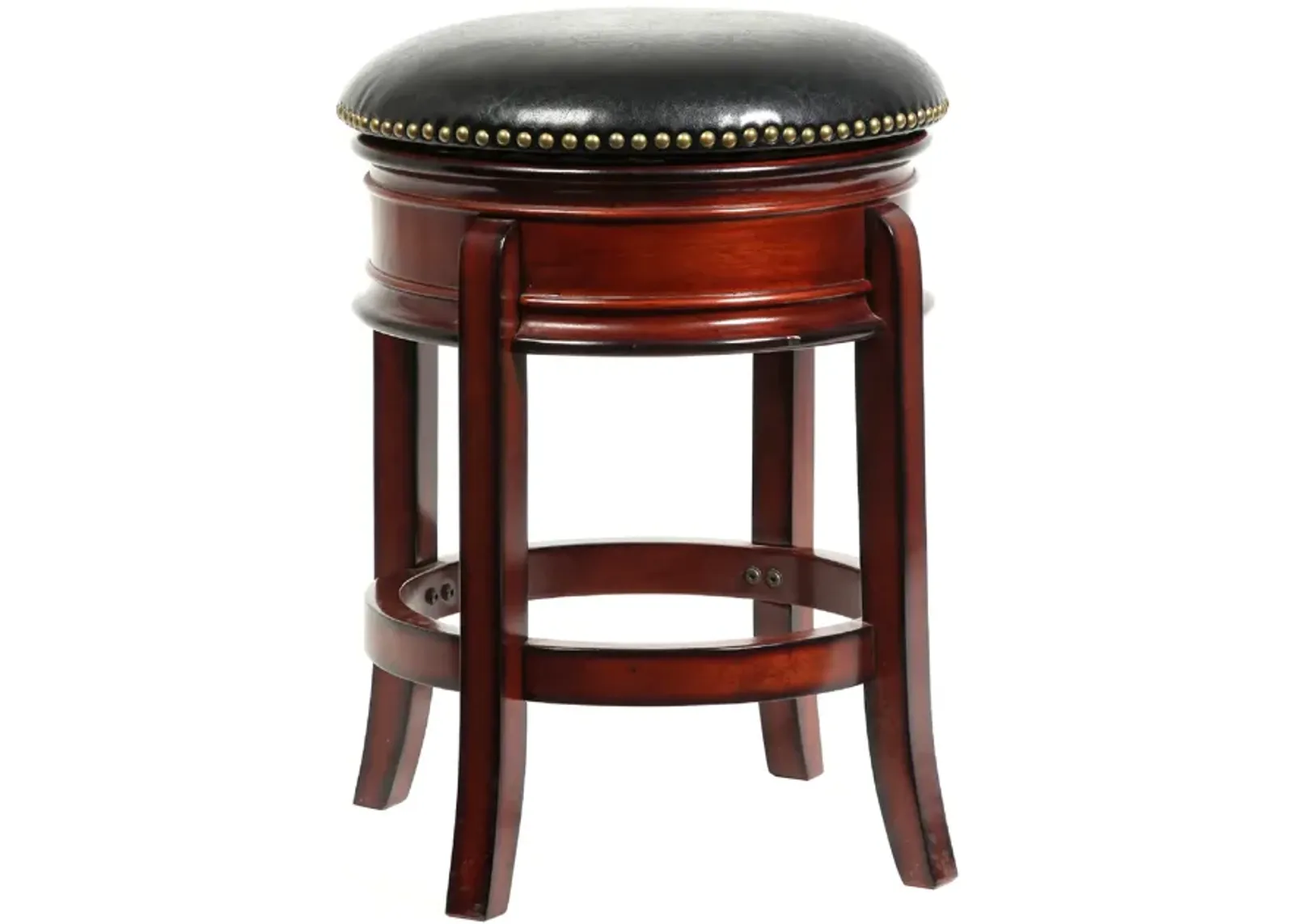 Sabi 24 inch Swivel Counter Stool, Solid Wood, Faux Leather, Brown, Black-Benzara