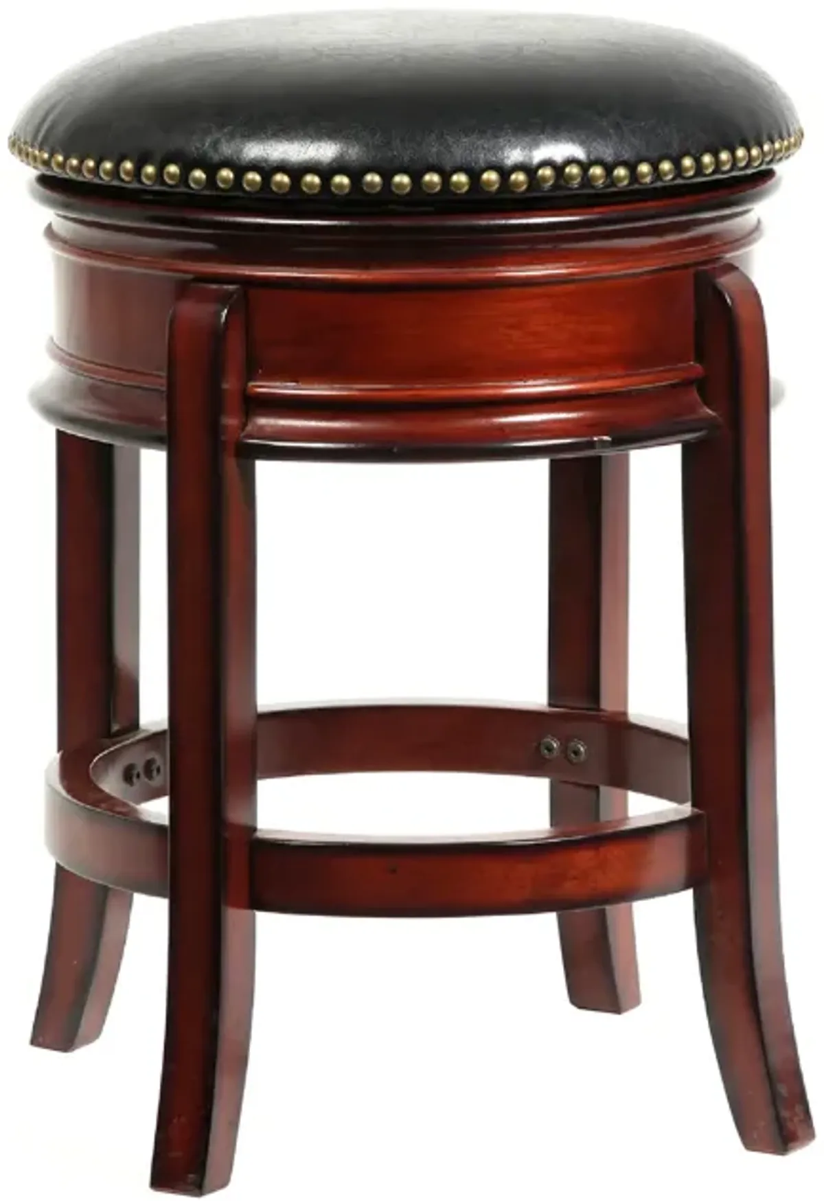 Sabi 24 inch Swivel Counter Stool, Solid Wood, Faux Leather, Brown, Black-Benzara