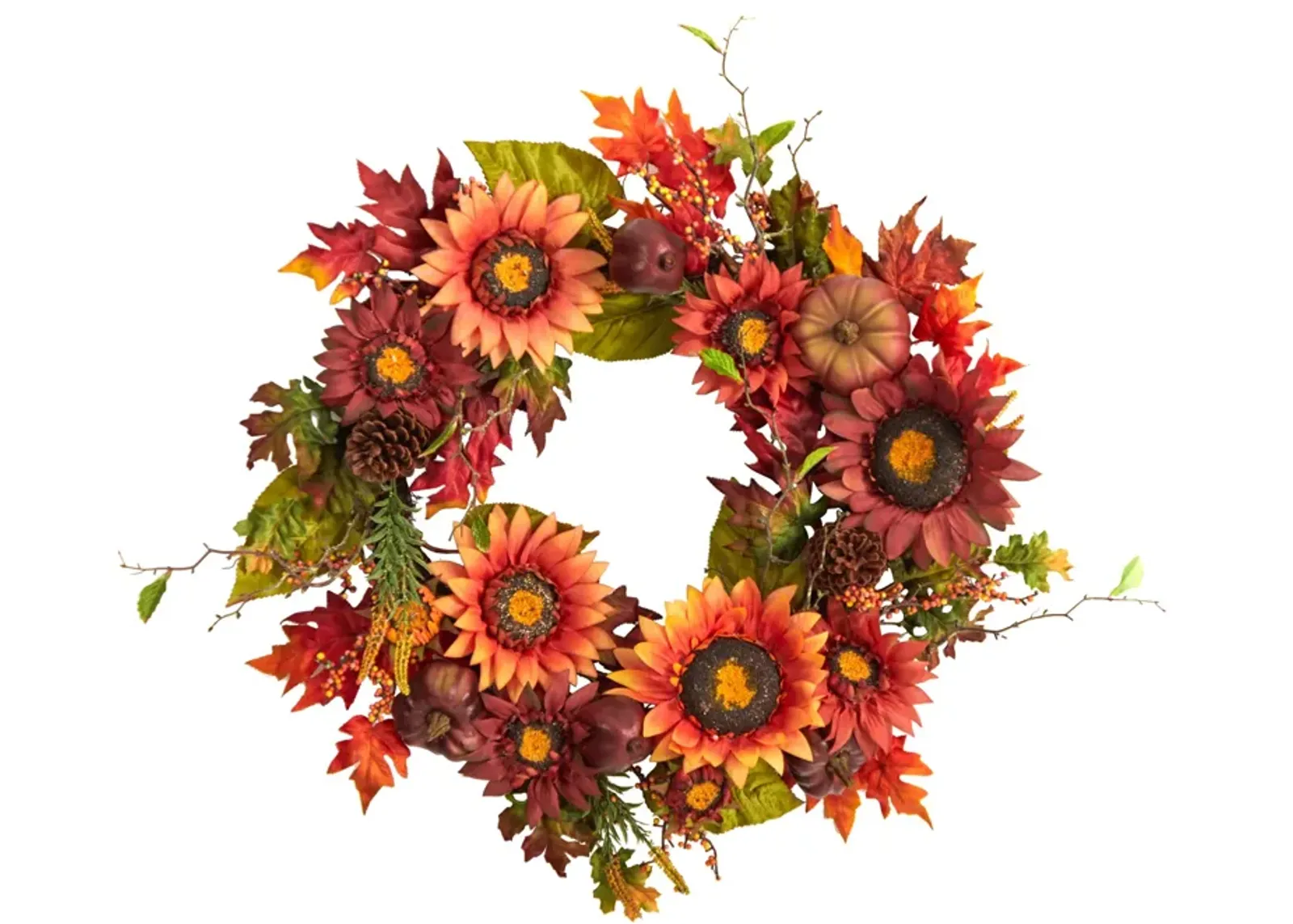 Hivvago 24" Autumn Sunflower, Pumpkin, Pinecone and Berries Fall Artificial Wreath