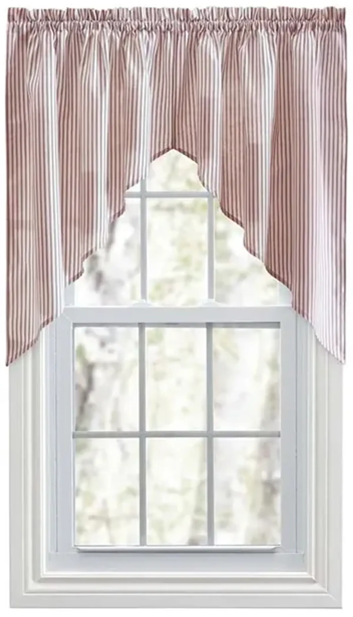 Ellis Curtain Plaza Classic Ticking Stripe Printed on 1.5" Rod Pocket Natural Ground Tailored Swag 56" x 36"