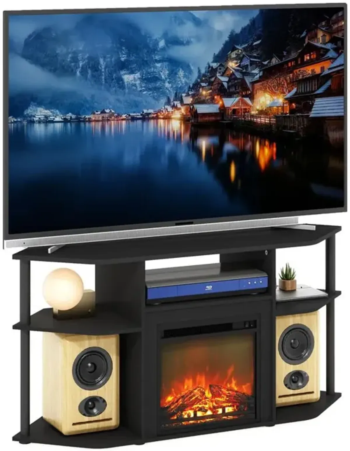 Open Storage Corner Fireplace TV Entertainment Center for TV up to 55 Inch