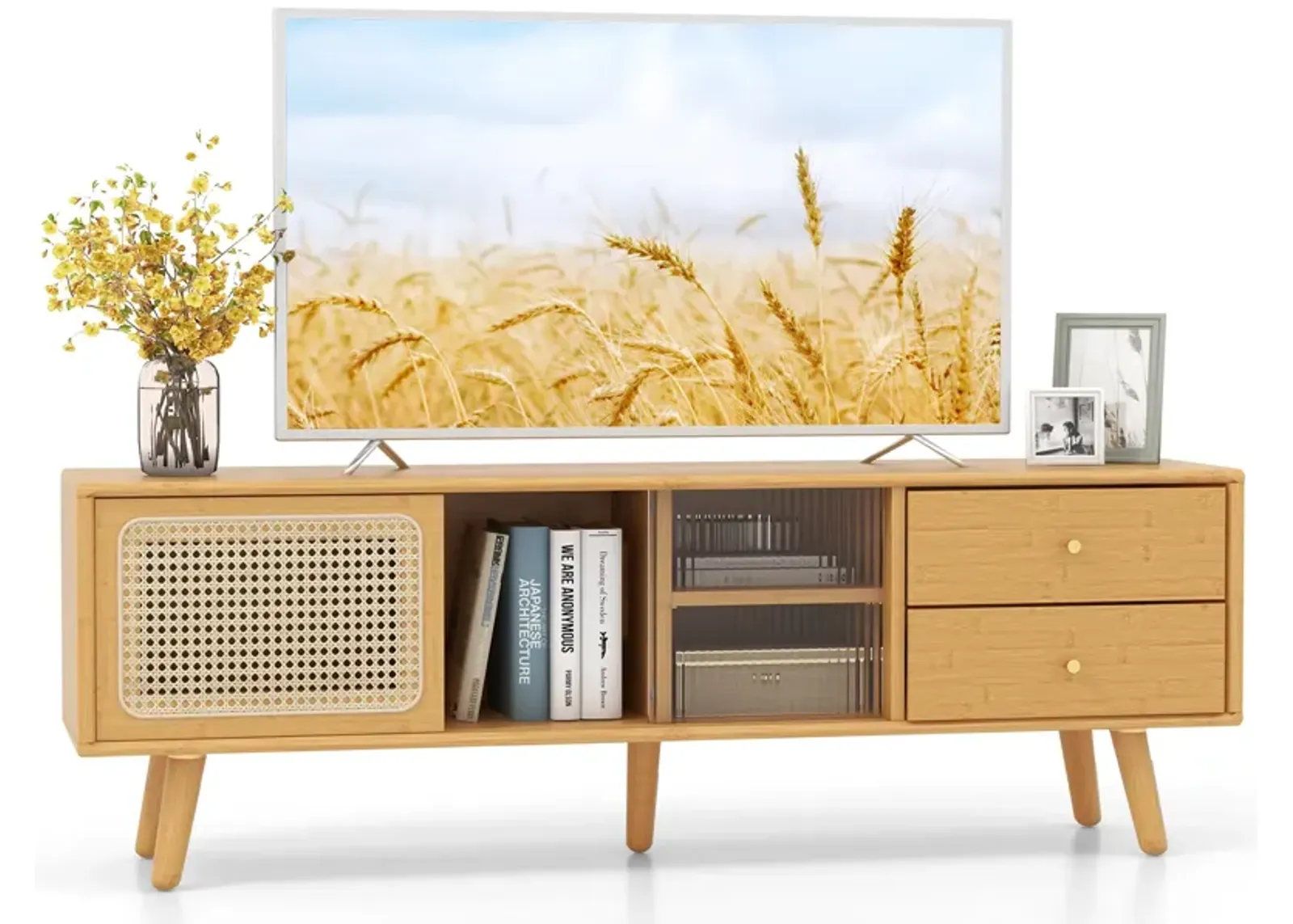 Bamboo TV Stand for TV up to 65 Inch-Natural