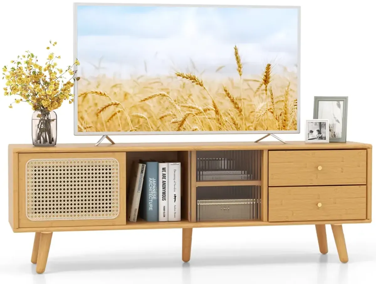 Bamboo TV Stand for TV up to 65 Inch-Natural