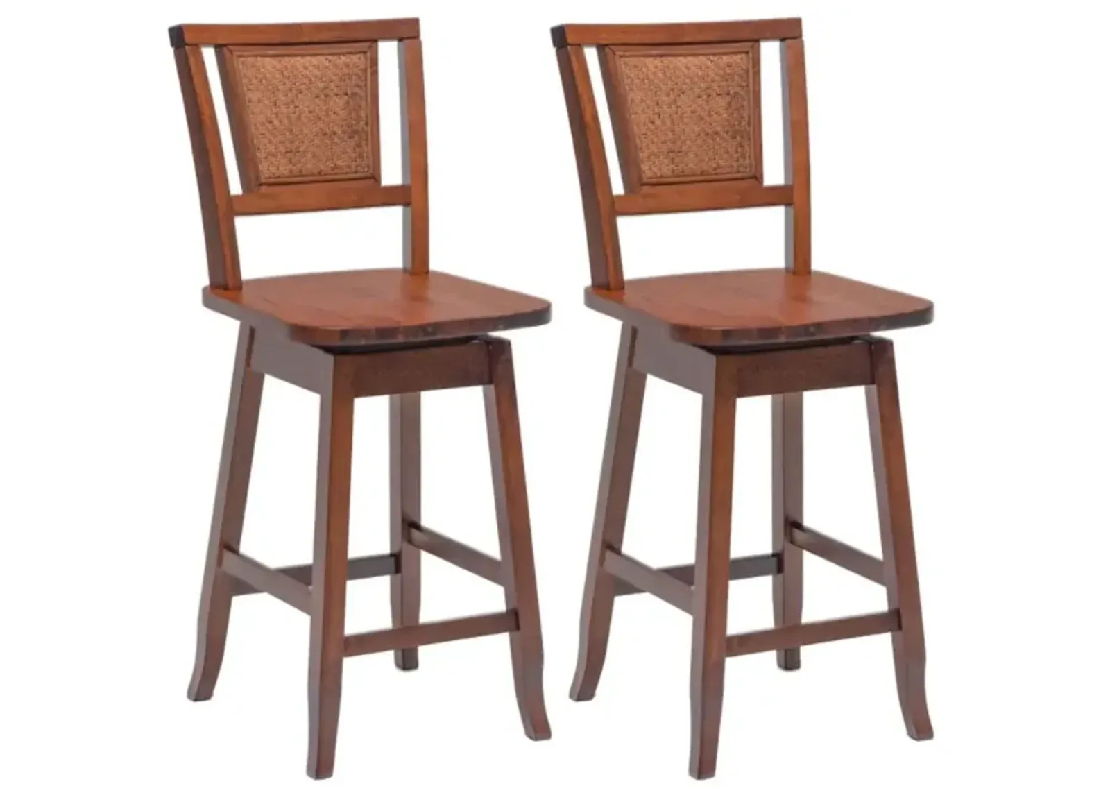 Hivvago 2 Pieces 24.5 Inch Bar Stools with Rattan Back and Swivel Seat