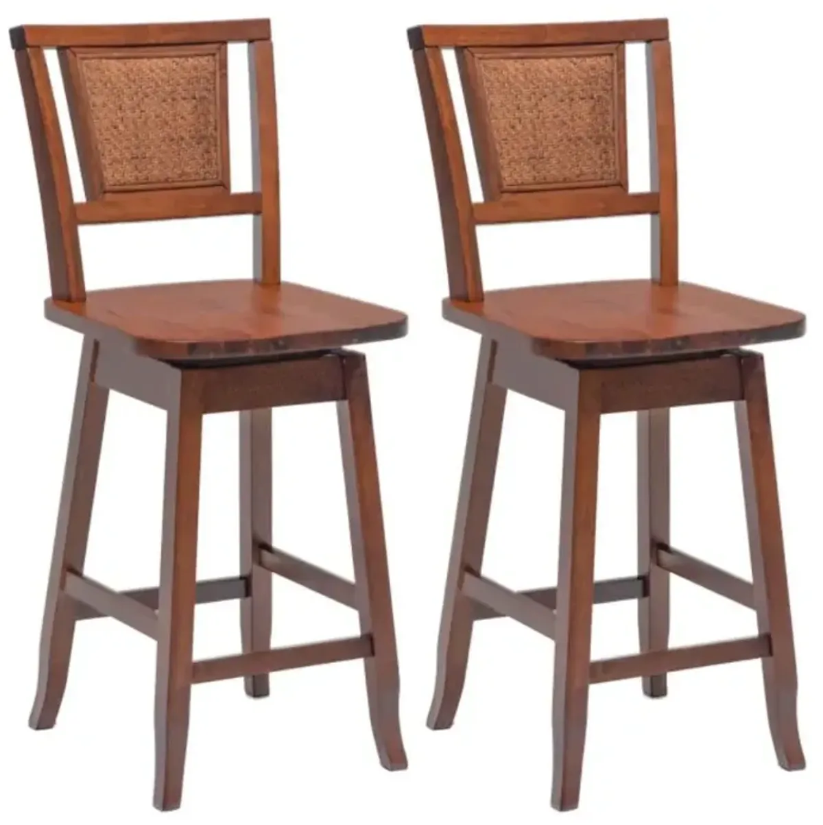 Hivvago 2 Pieces 24.5 Inch Bar Stools with Rattan Back and Swivel Seat