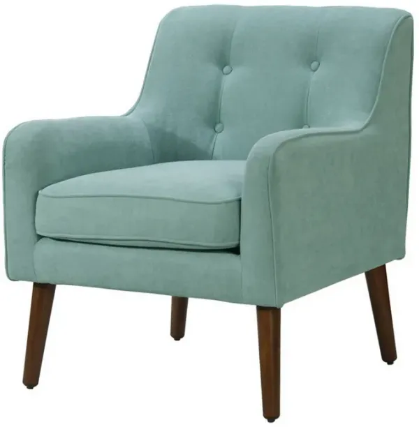 Kina 28 Inch Accent Chair, Teal Fabric, Button Tufted, Angled Wood Legs-Benzara