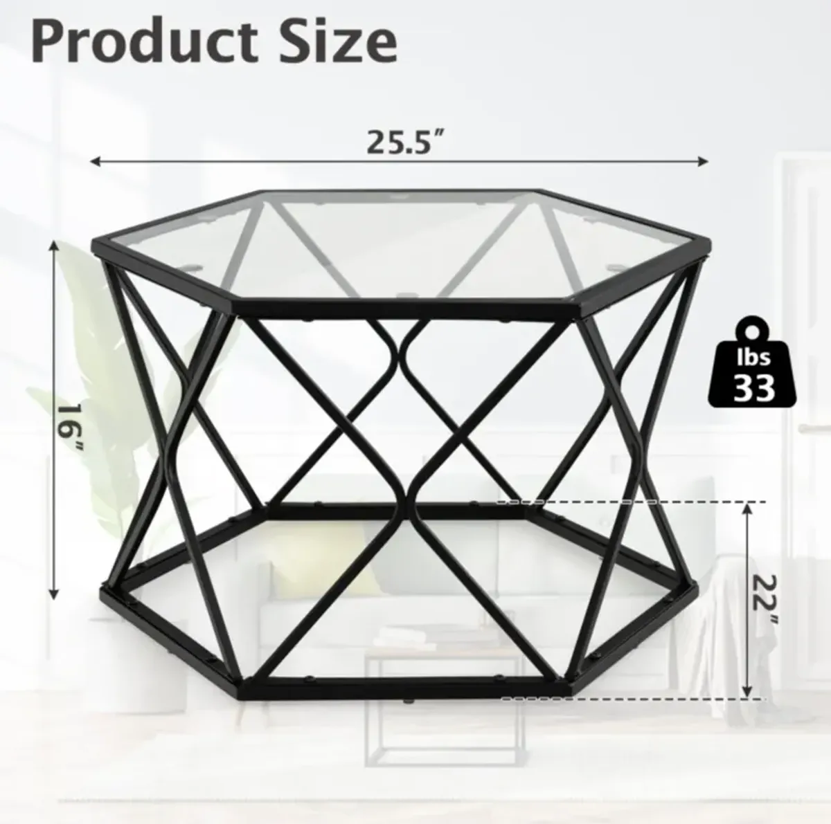 Hivvago Modern Accent Geometric Glass Coffee Table-Black