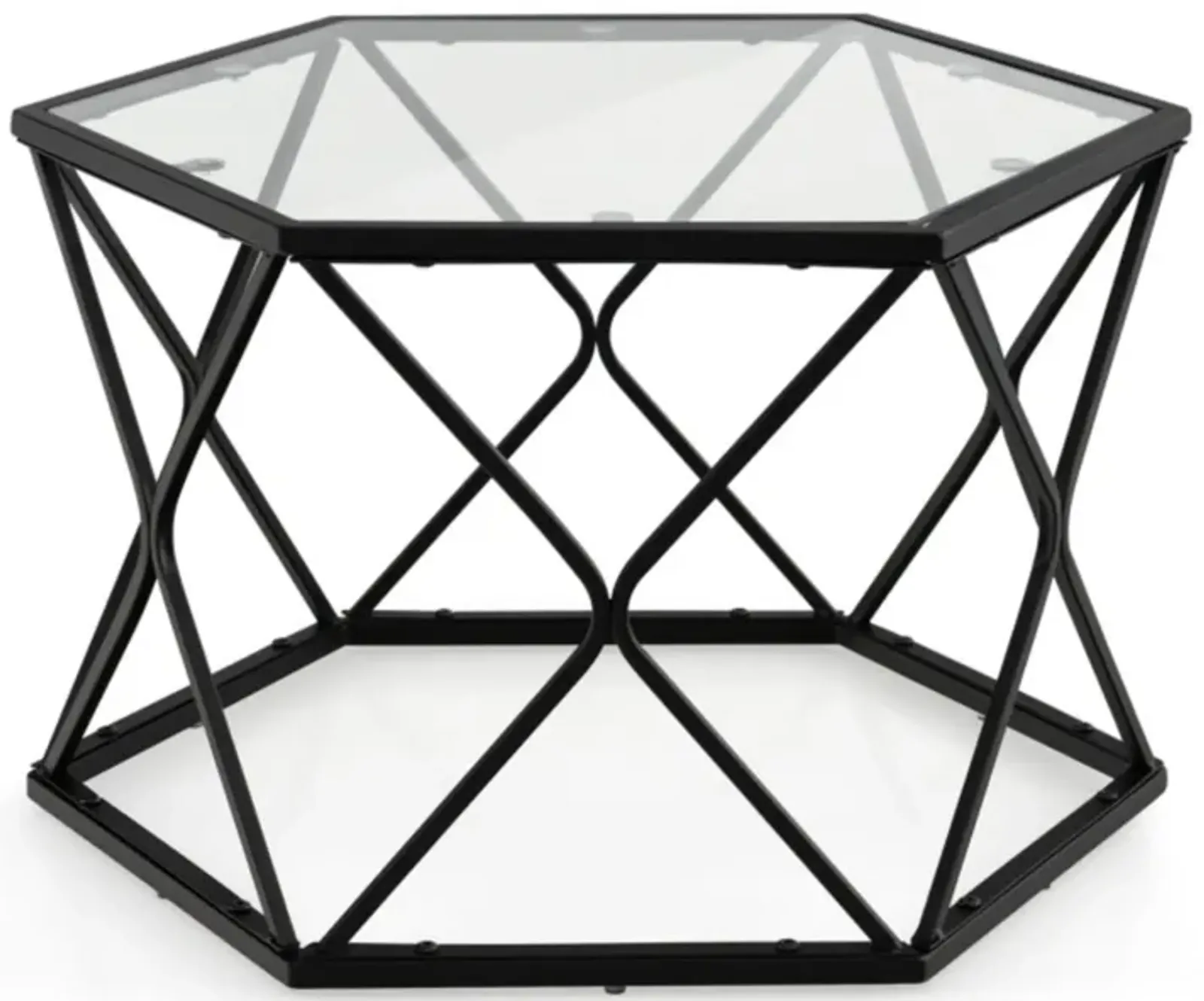 Hivvago Modern Accent Geometric Glass Coffee Table-Black