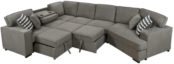 MONDAWE 146"Oversized Upholstered Sectional Pull Out Sleeper Bed and Chaise Lounge, U-Shaped Sofa with 2 pull-out Bed