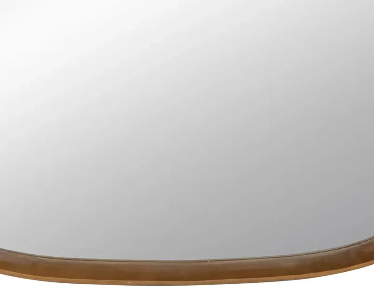 Roe 27 Inch Wall Mirror, Brown Curved Pine Wood Frame, Minimalistic-Benzara