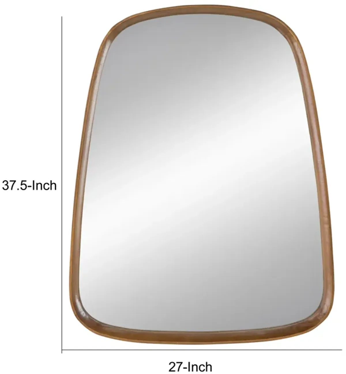 Roe 27 Inch Wall Mirror, Brown Curved Pine Wood Frame, Minimalistic-Benzara