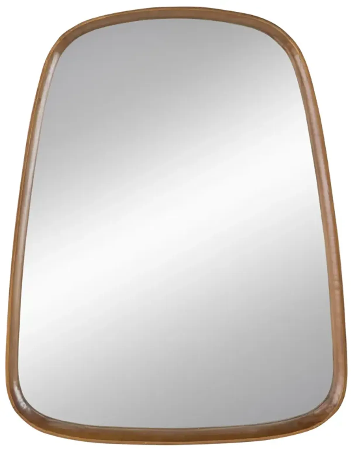 Roe 27 Inch Wall Mirror, Brown Curved Pine Wood Frame, Minimalistic-Benzara