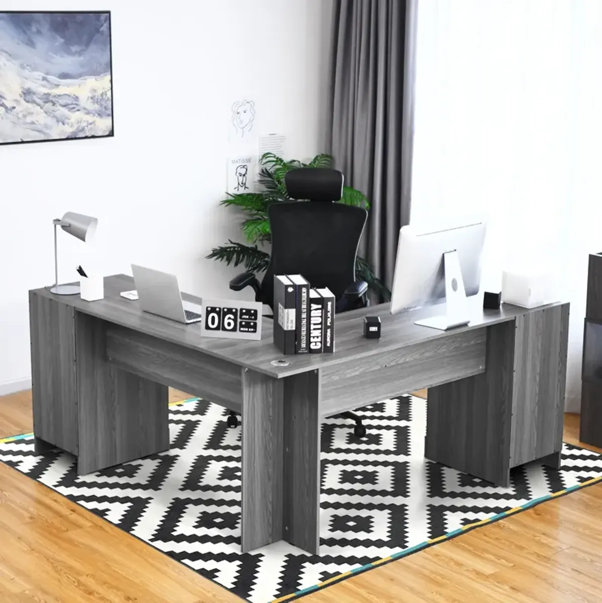 66 Inch L-Shaped Writing Study Workstation Computer Desk with Drawers