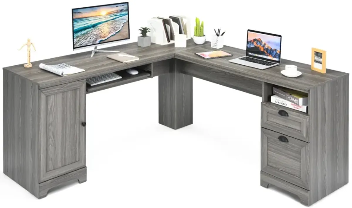 66 Inch L-Shaped Writing Study Workstation Computer Desk with Drawers