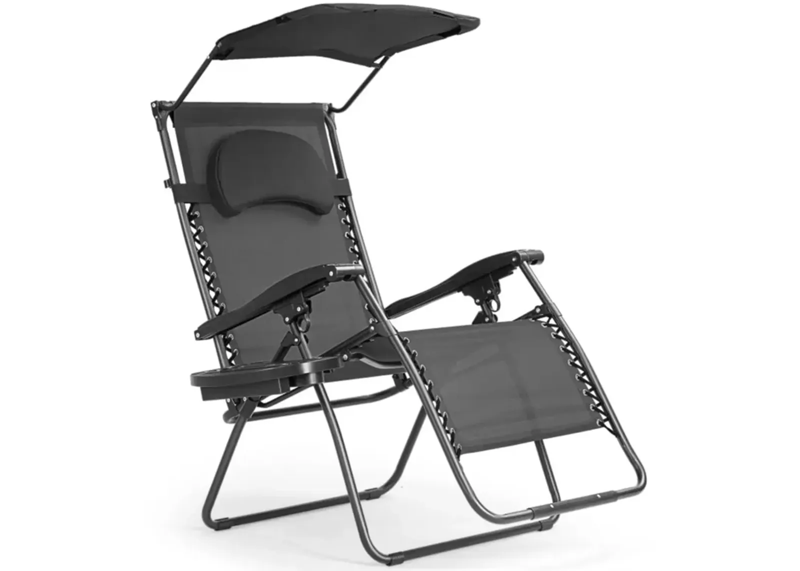 Hivvago Folding Recliner Lounge Chair with Shade Canopy Cup Holder