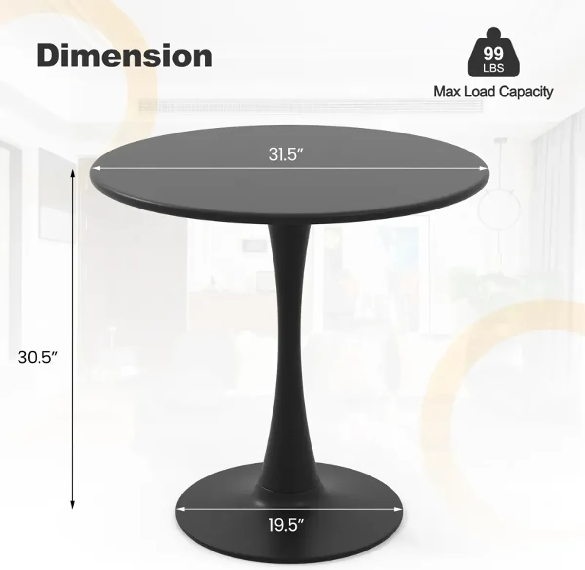 31.5" Round Dining Table with Anti-Slip PP Ring-Black