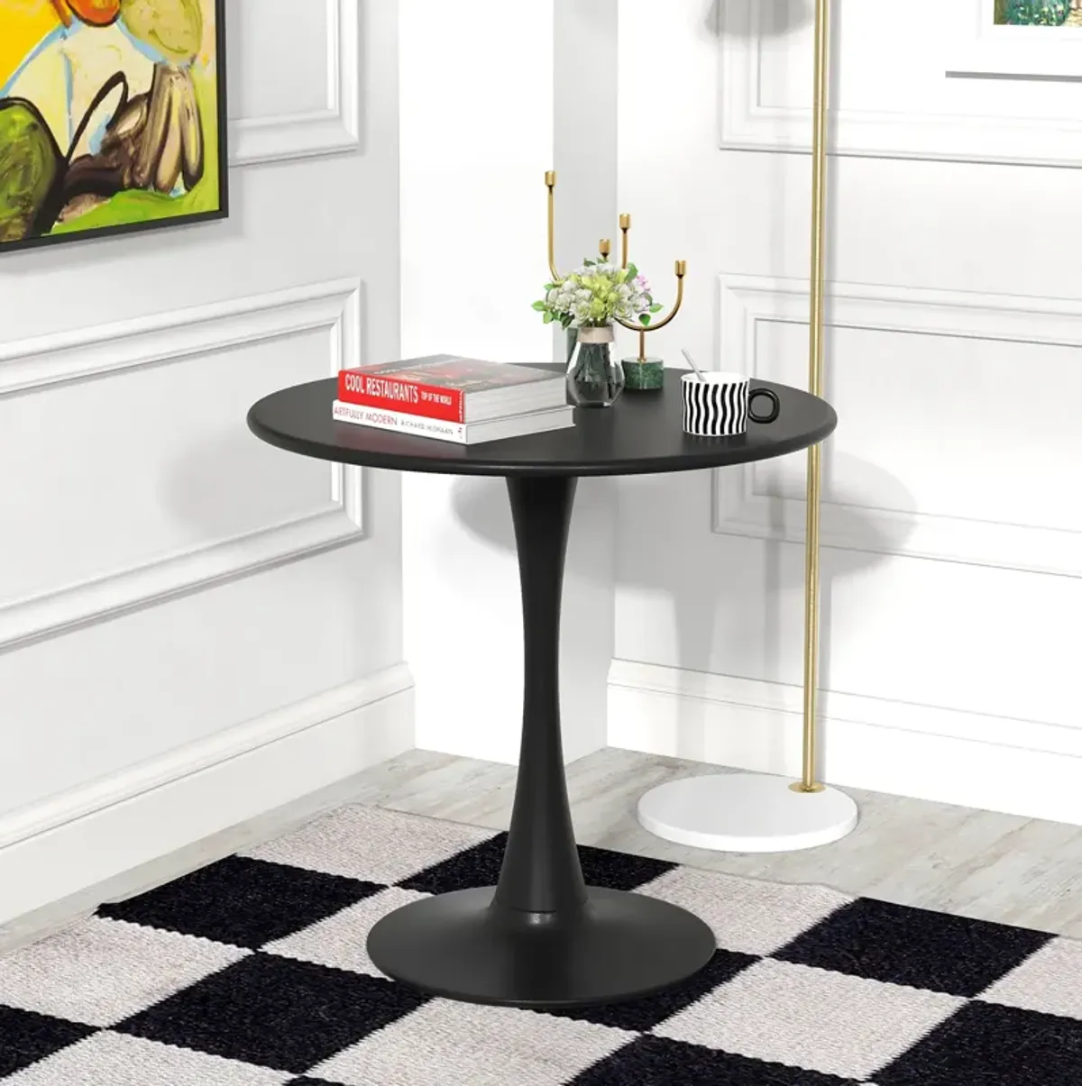 31.5" Round Dining Table with Anti-Slip PP Ring-Black