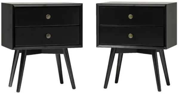 Walker Edison Mid Century Modern 2-Piece 2 Drawer Solid Wood Nightstand Set - Black