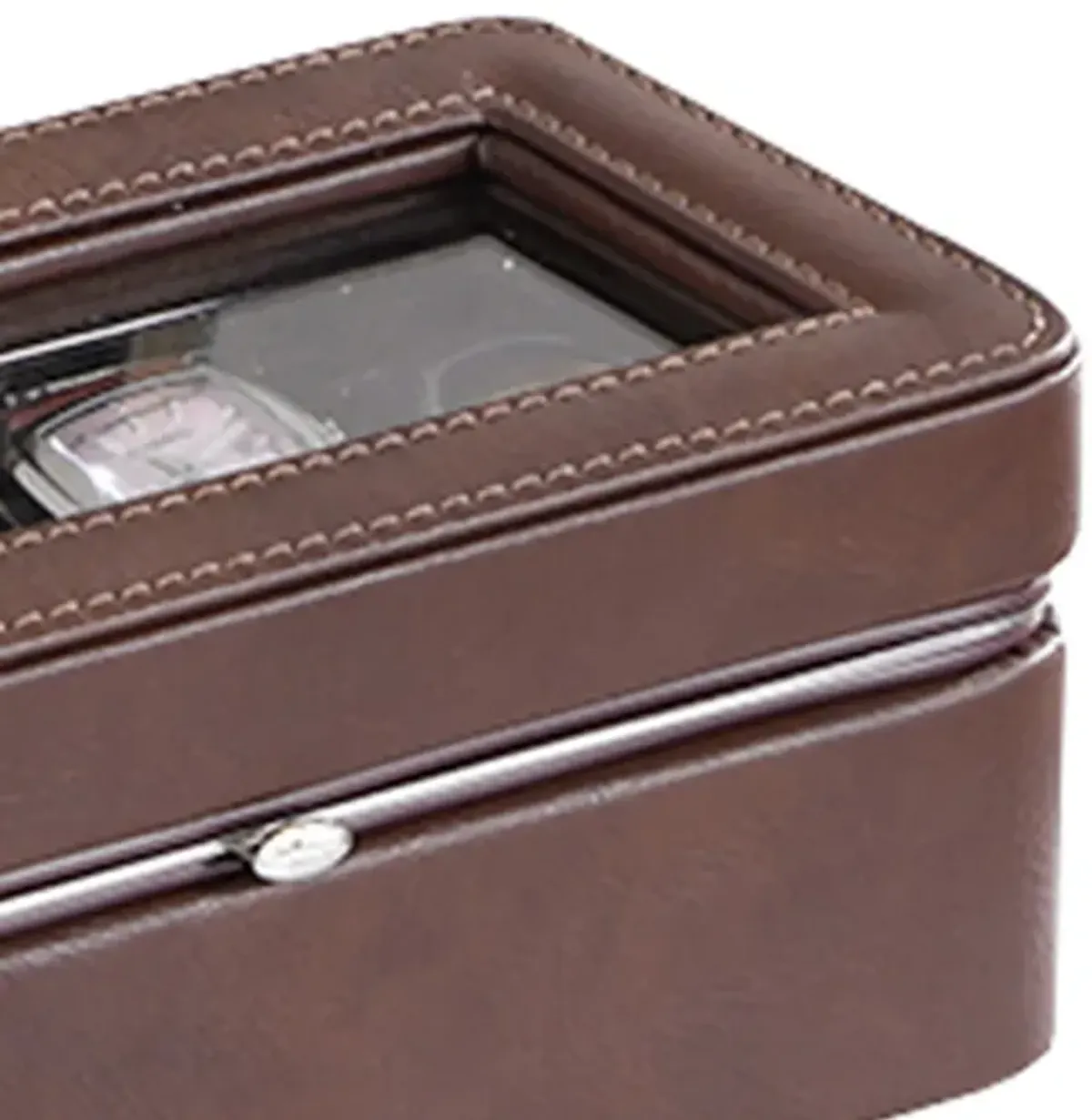 Watch Case with 4 Slots and Removable Cushions, Brown - Benzara