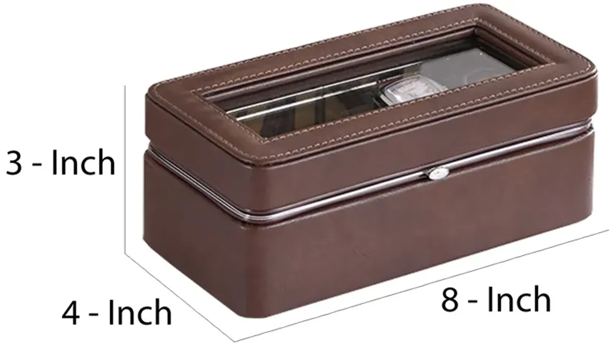 Watch Case with 4 Slots and Removable Cushions, Brown - Benzara