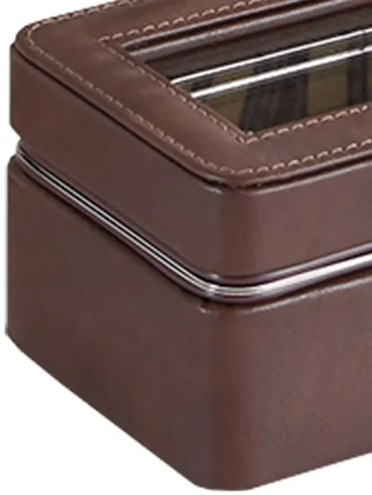 Watch Case with 4 Slots and Removable Cushions, Brown - Benzara