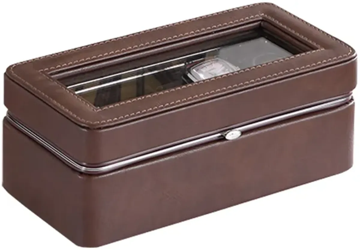 Watch Case with 4 Slots and Removable Cushions, Brown - Benzara