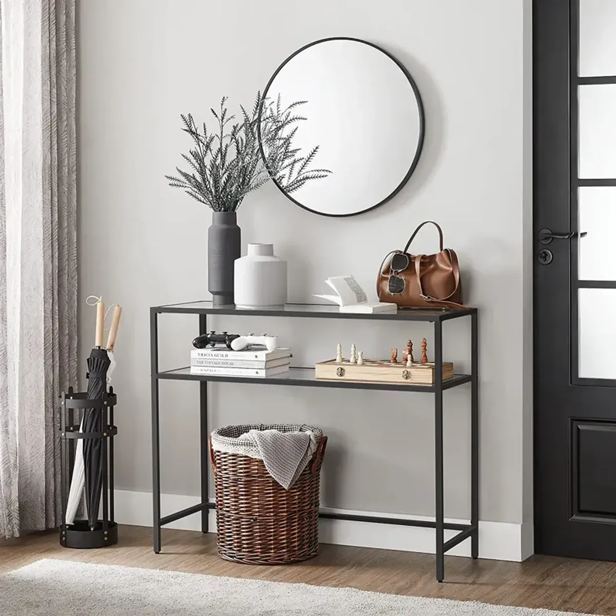 Elegant Modern Console Table with Tempered Glass - Versatile for Entryways