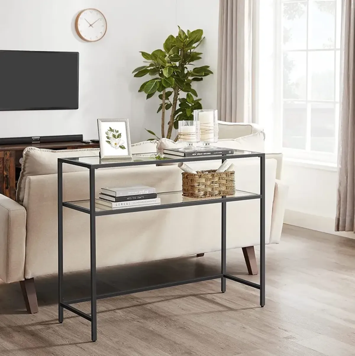 Elegant Modern Console Table with Tempered Glass - Versatile for Entryways