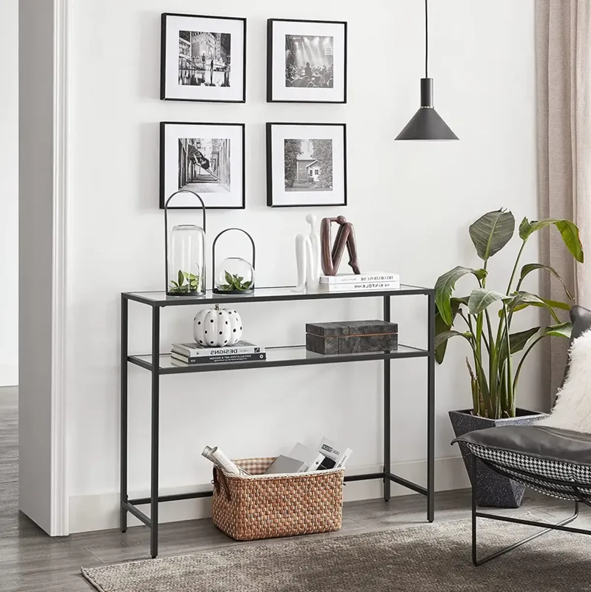 Elegant Modern Console Table with Tempered Glass - Versatile for Entryways