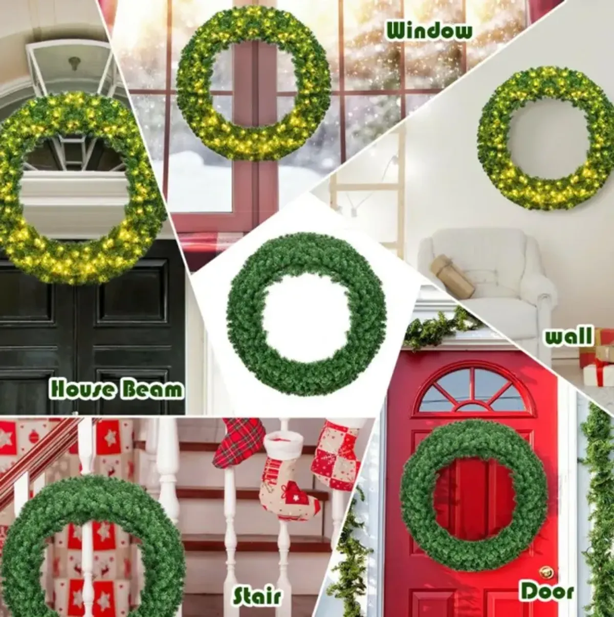 Hivvago 48 Inch Pre-lit Cordless Artificial Christmas Wreath