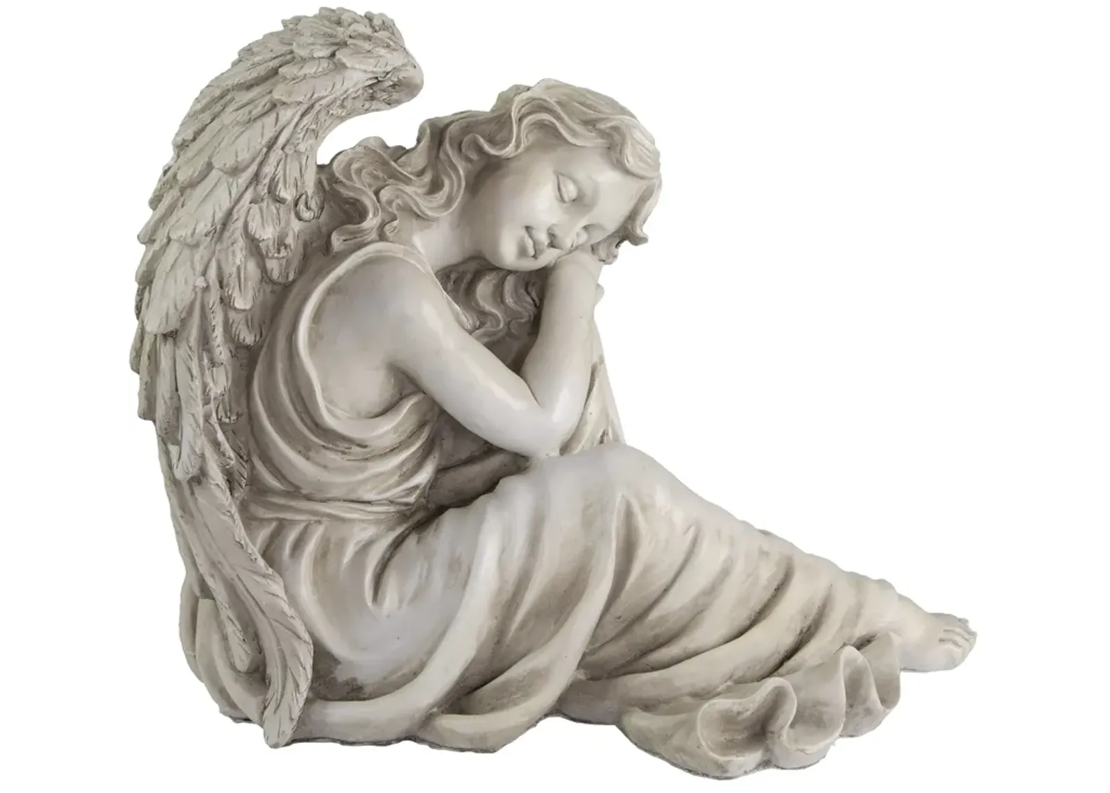 17" Gray Resting Angel Outdoor Garden Statue