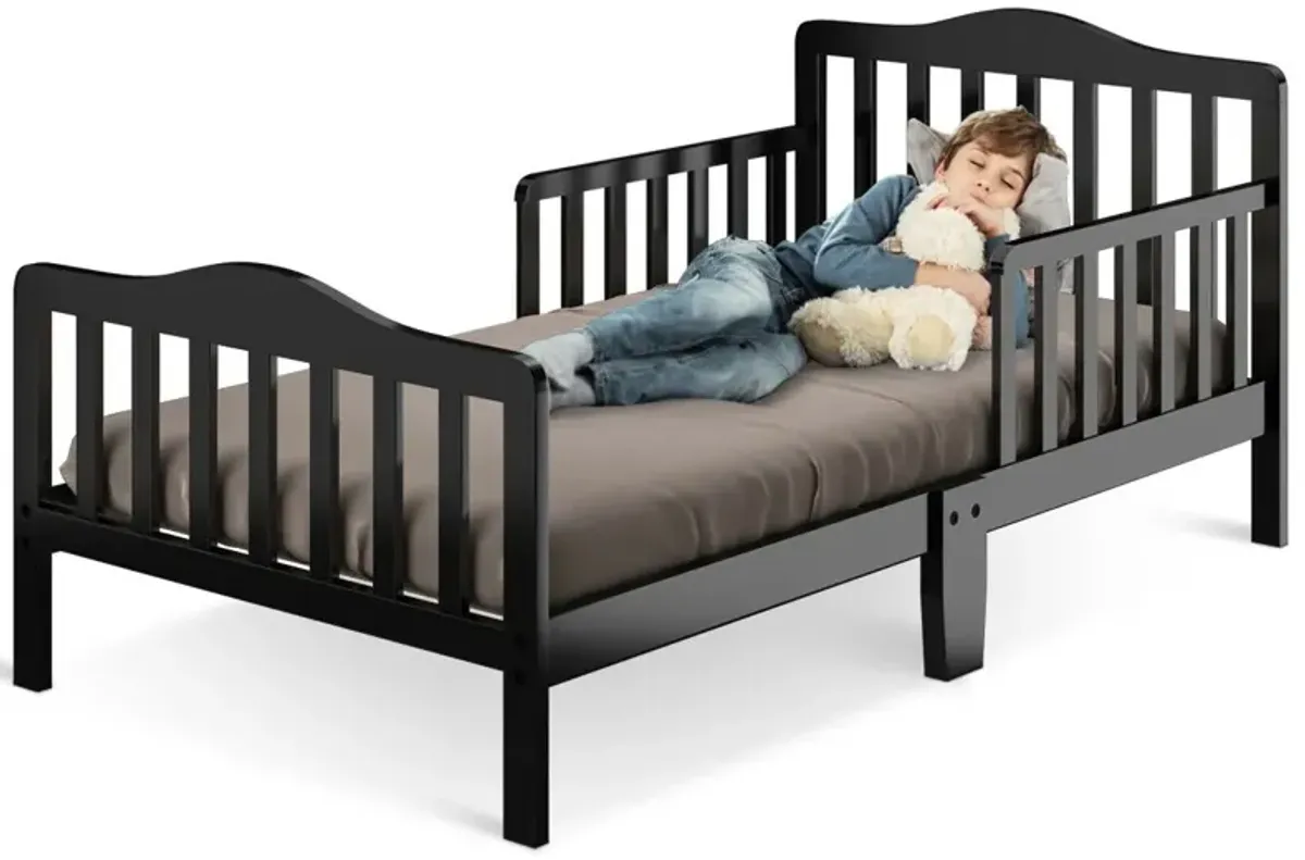 Classic Design Kids Wood Toddler Bed Frame with Two Side Safety Guardrails