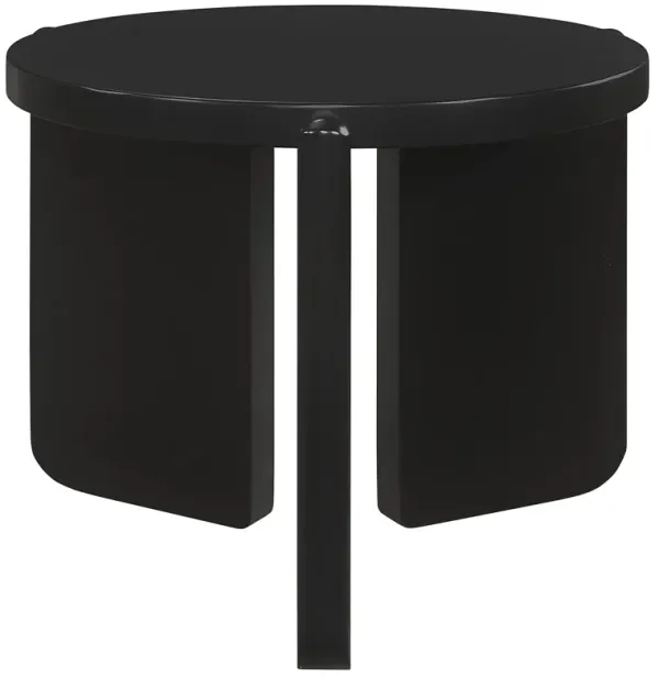 Kiya Side End Table, Panel Legs, 27 Inch Round Black Solid Wood Frame - Benzara
