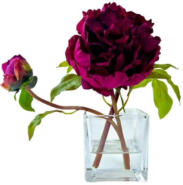 Peony Flower Arrangement in Glass Vase