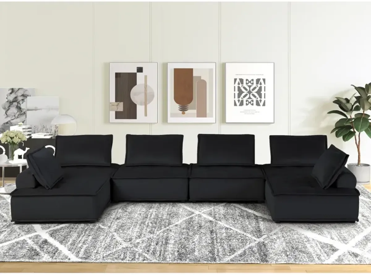 Streamdale Anna Black Velvet 6 Seater U-Shape Modular Sectional Sofa