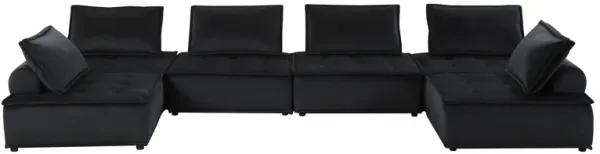 Streamdale Anna Black Velvet 6 Seater U-Shape Modular Sectional Sofa
