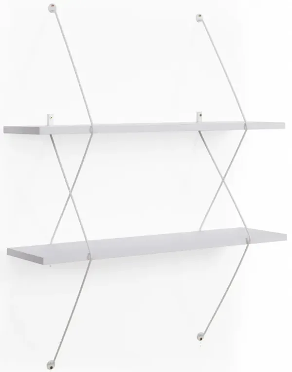 Contemporary Two Level Shelving System with Wire Brackets