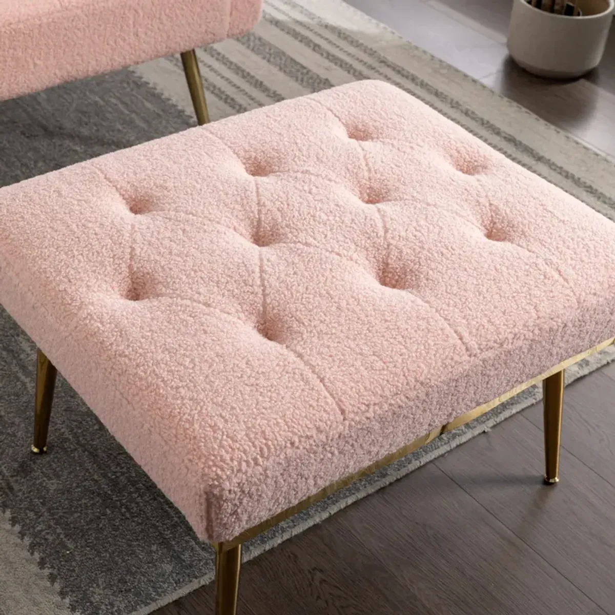 36.61" Wide Modern Accent Chair With 3 Positions Adjustable Backrest, Tufted Chaise Lounge Chair, Single Armchair With Ottoman And Gold Legs For Living Room, Bedroom (Pink)