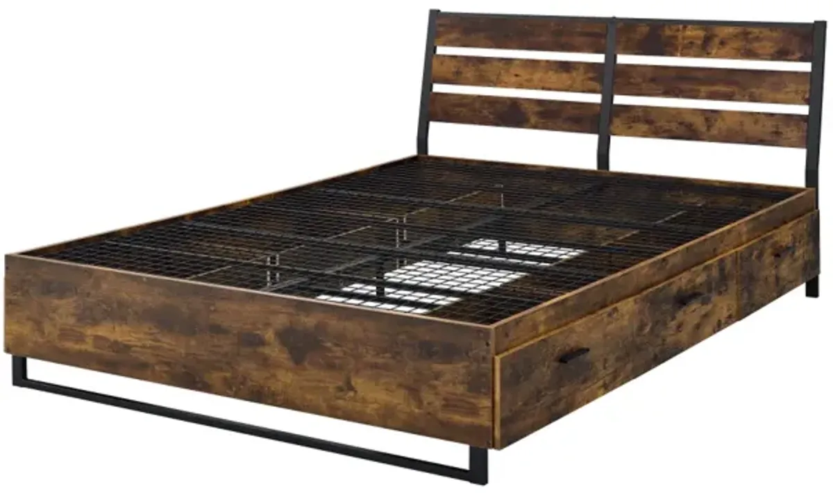 Eastern King Bed with Storage In Rustic Oak