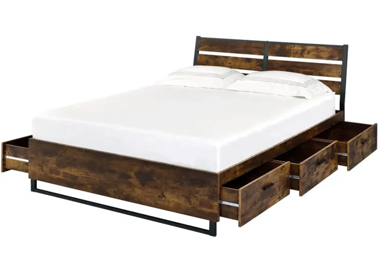 Eastern King Bed with Storage In Rustic Oak