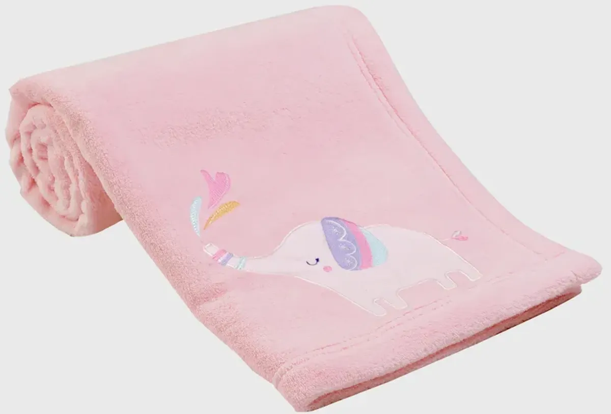 Bedtime Originals Elephant Dreams Appliqued Soft Fleece Baby Blanket - Pink