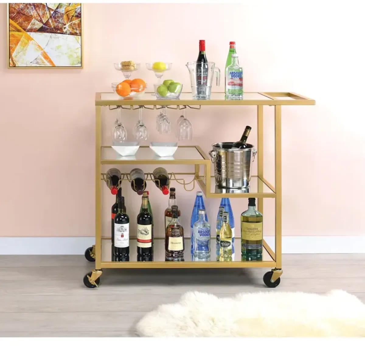 Adamsen Serving Cart, Champagne & Mirror