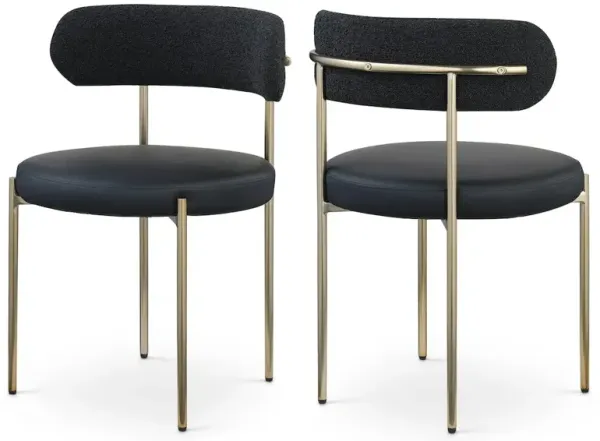 Meridian Furniture Beacon Black Vegan Leather and Boucle Fabric Dining Chair, Set of 2