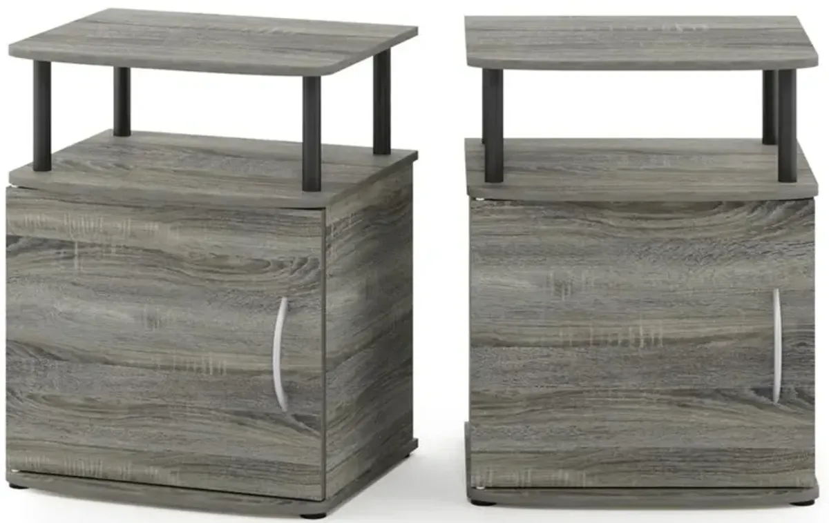 Furinno JAYA End Side Sofa Table/Nightstand with Door, 2-Pack, PVC Tubes, French Oak Grey/Black