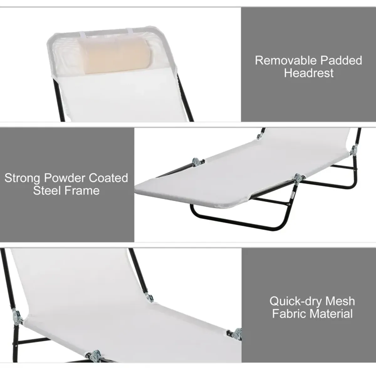 Cream White Lounger: Folding 5-Level Adjustable Chaise with Headrest