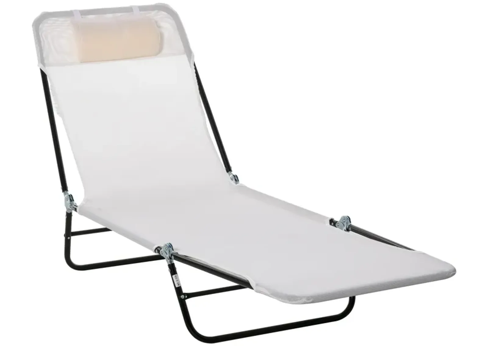 Cream White Lounger: Folding 5-Level Adjustable Chaise with Headrest